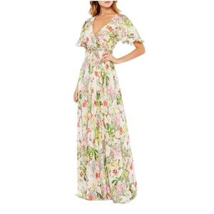 NWT MAC DUGGAL FLORAL V-NECK PLEATED MAXI DRESS Size 4